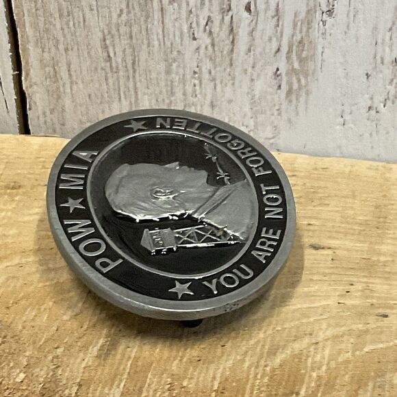 POW MIA Belt Buckle C J Inc 1987 Mens You Are Not Forgotten Patriotic Veterans - Picture 6 of 6